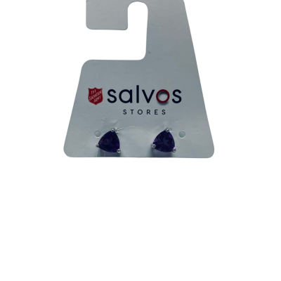 Elegant Silver-Look Stud Earrings with Purple Triangular Crystal #silverearrings #purplecrystal #studstyle