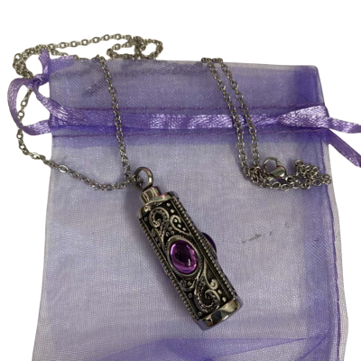 Womens Silver Crystal Cylinder Keepsake Necklace 