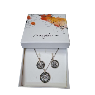 Womens 925 Silver with white stones Necklace and Earrings set