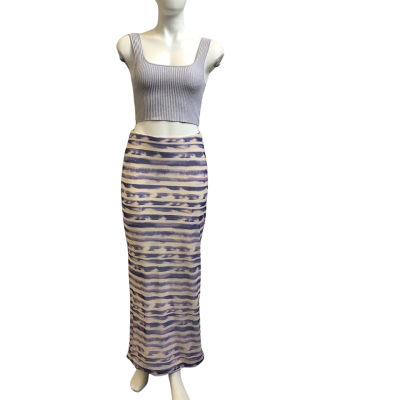 Thanne Womens Label Size 12 Maxi Striped Skirt Cream / Blue