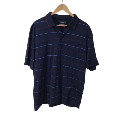 Gazman Mens Size L Navy Blue / Red / Blue Striped Polo Shirt
