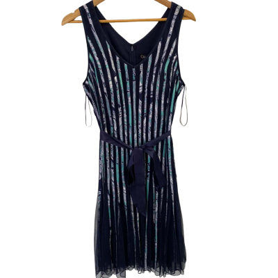  Chase7 Womens Size 18 Sleeveless Waist Tie Dress Navy Blue 