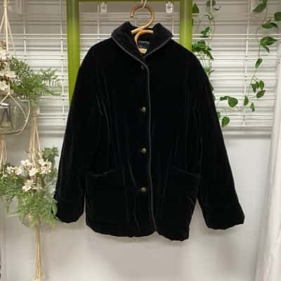  Daniela Jasoni Thick Black Velvet Womens  Size 42 Winter Jacket 