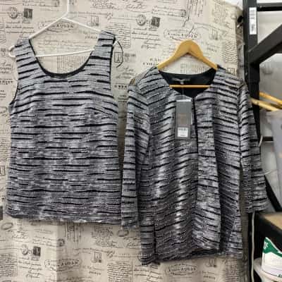 Liz Jordan Womens  Size 10 Black  / Silver AfterDark Lurex Stripe Twinset Garment 