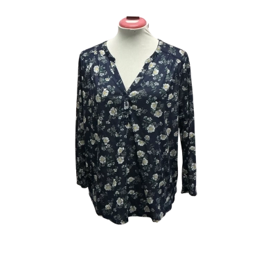 H&M Womens  Size M Long Sleeve Shirt Floral / Navy Blue 