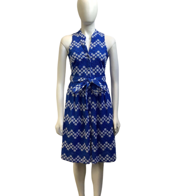 Brand New Karen Millen Womens  Size 8 Embroidered Floral Sleeveless Dress Blue / White