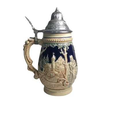 German Beer Stein Cream 1950s egg shaped with pewter lid Schweiss vintage