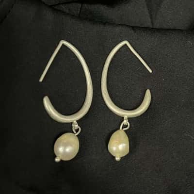 Silver Tone Earrings With Freshwater Pearls