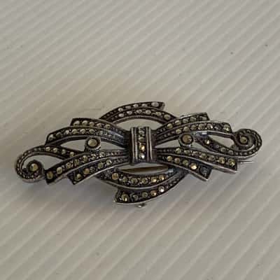 Vintage Art Deco Sterling Silver & Marcasite Bow Brooch
