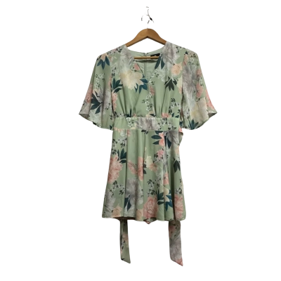 Dotti, Womens, Size 4,v-cut tie up floral patterned mint green dress with built in shorts