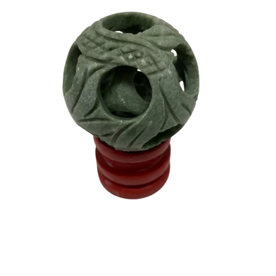 Chinese Hand Carved Hade Puzzle Ball with Stand 