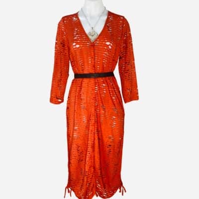 TS - Orange Long Sleeve Distressed Knit Maxi (Size XXS)