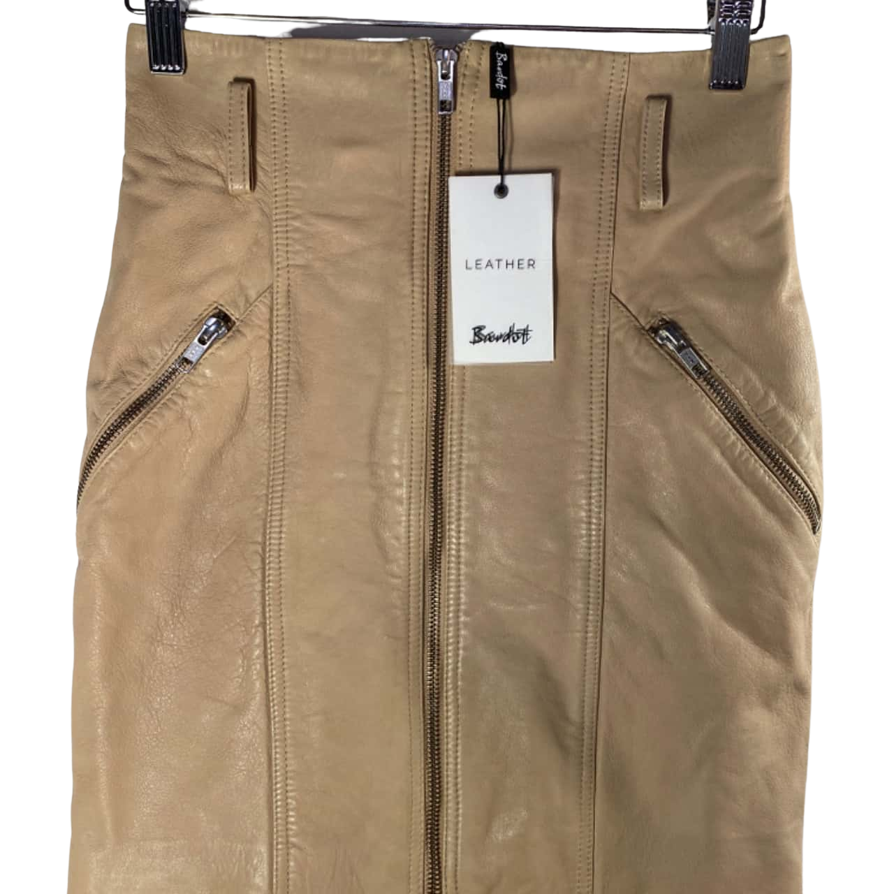 Bardot Womens Size 8 Leather Mini Skirt Beige (s)