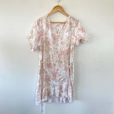 Just Jeans White Pink Floral Short Sleeve Mini Dress Size 12 
