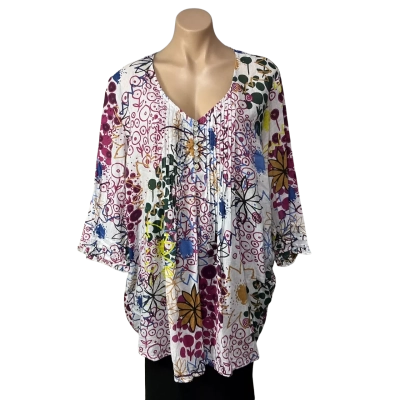 Virtuelle Womens Size 20 White / Multicoloured Pattern 3/4 Sleeve Top