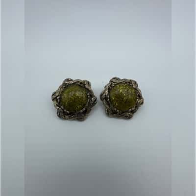 Stylecraft Green and Gold tone Clip On Earrings