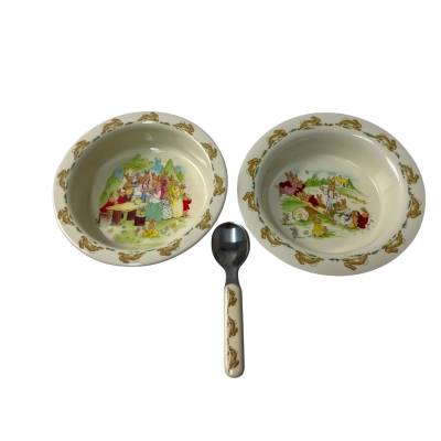 Royal doulton bunnykins 2 melamine bowls and spoon 