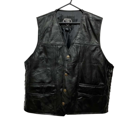  Diamond Plate Buffalo Leather Biker Vest Black  