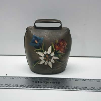 Vintage Swiss Brass Cowbell Hand Painted Edelweiss Pilatus-Kulm 2132m