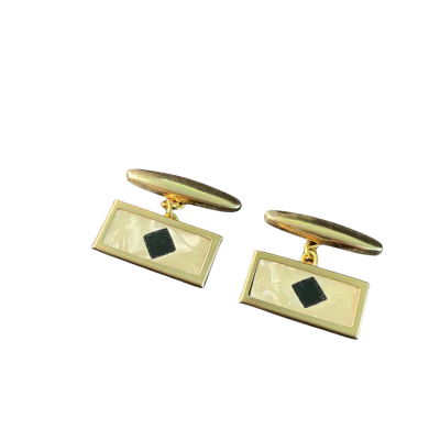 Mens 9ct rolled gold Cufflinks Black  / Cream / Gold 