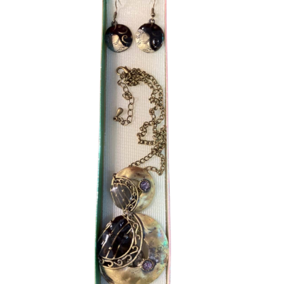  Women's Bohemian Style  Earrings / Necklace Set with Antique Bronze Finish with Clear Stones