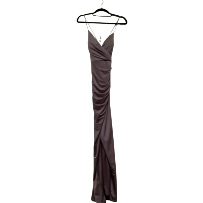 Bariano Womens Satin Dress with a Rouched Design, Leg Split and Crisscross Back Straps Size 8 Purple 