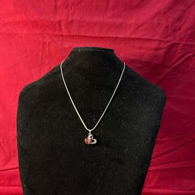  Women's Double Heart Necklace With Red Gemstone & Diamante Accents On 925 Silver Chain