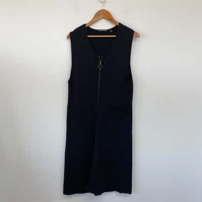 Country Road Black Sleeveless Knit Front Zip Midi Dress  Size L 