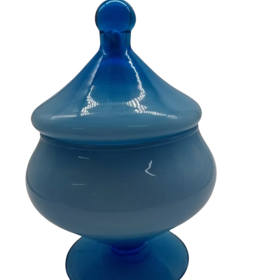 BLUE GLASS LIDDED CANDY DISH