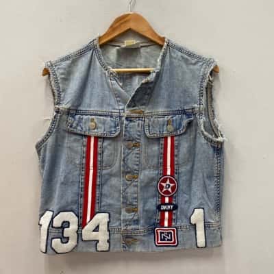 DKNY Jeans Vintage 1992 Embroidered (back & front) Denim Vest Womens  Size S/M