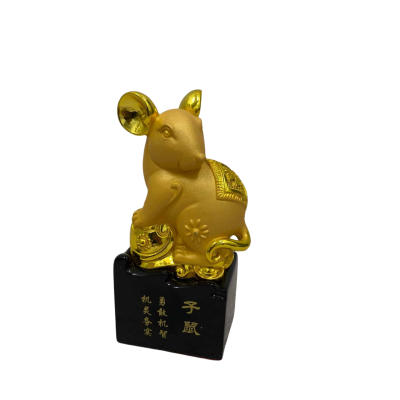 Feng Shei Ornaments Chinese Golden Resin Zodiac Animal Mouse/ Rat statue Home office Table Top Decor Figurine Gift Collection Cute Creative Figurines.