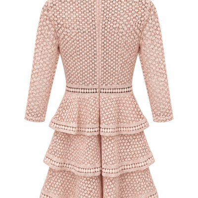 PrettyLittleThing Blush Pink Tiered Lace Dress – Size 4