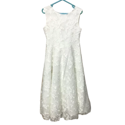 Origami Kids  Size 10 Sleeveless Long White Dress with Floral Applique