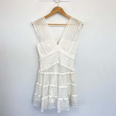Forever New White Porcelain Daisy Tassel Dress Size 8 
