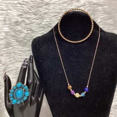  Womens Bangle / Beaded Necklace / Ring Blue / Multicoloured / Other 