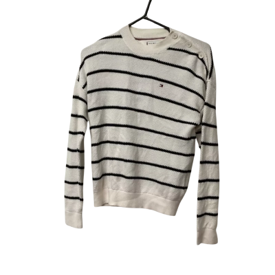 Womens Tommy Hilfiger Size S Knit Crew Neck Jumper Navy Blue / White 