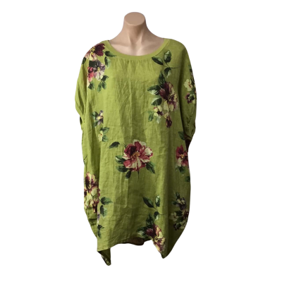 Made in Italy Womens One Size Lime Green / Pink / Purple / Yellow Floral Linen Dress