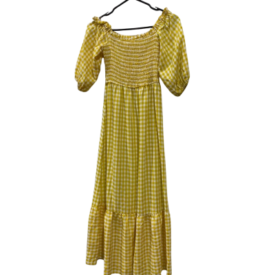 Willow Cove Boutique Womens  Size XS Midi Dress / Off The Shoulder Dress Checked / White / Yellow 