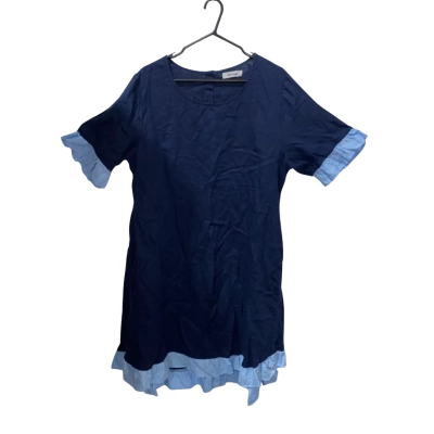 Worthier 100% Linen Navy Blue Dress With Light Blue Trim Size L / XL