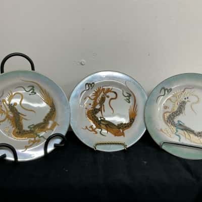 3 x Vintage Japanese Moriage Dragonware saucers 