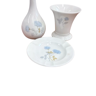 Wedgwood Ice Rose Pattern Ashtray and Two Vases