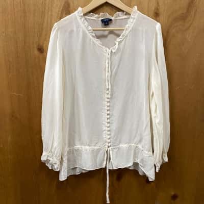 Witchery Cream Silk Ruffle Blouse Size 14