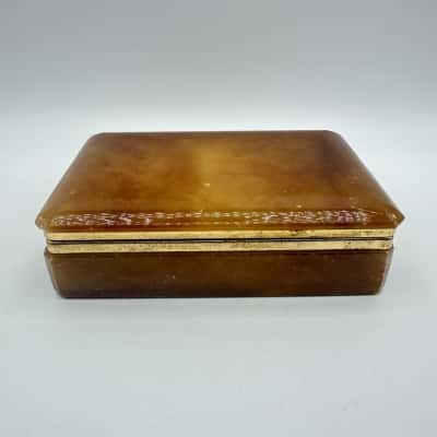 Vintage Brown Alabaster Jewelry Box 
