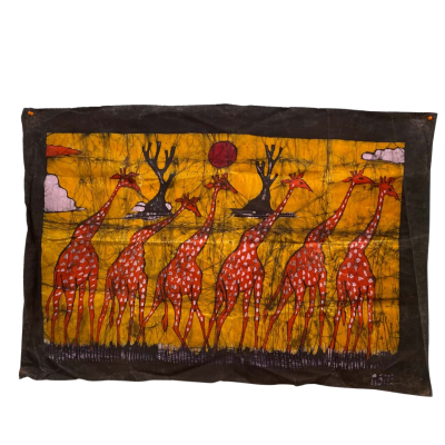 African Art Batik Cloth Painting Featuring Giraffes