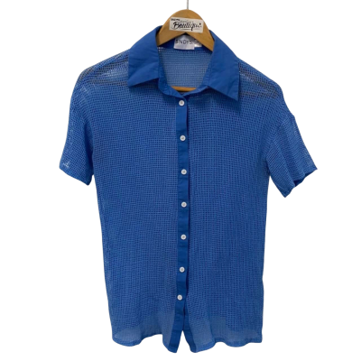 SNDYS Womens  Size 6 Button Up Top / Short Sleeve Top Blue 