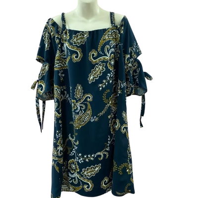 Table Eight Women's Bree Print Dress Size 18 Navy Blue with Brown & White Floral Print 