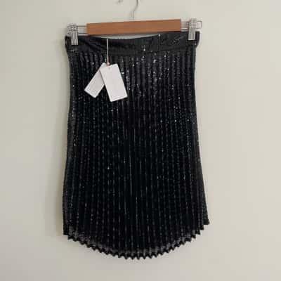 Flannel Womens Size 0 Clinquant Pleated Sequin Skirt - Black  NEW with TAGS