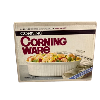 Corning Ware French White 2.5L Covered Oval Casserole Dish with Glass Lid & Original Box