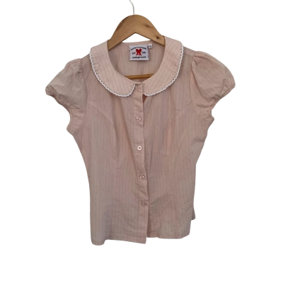 Pretty Things Inside Womens  Size L Button Up Top / Short Sleeve Top Pink  / Pinstriped 