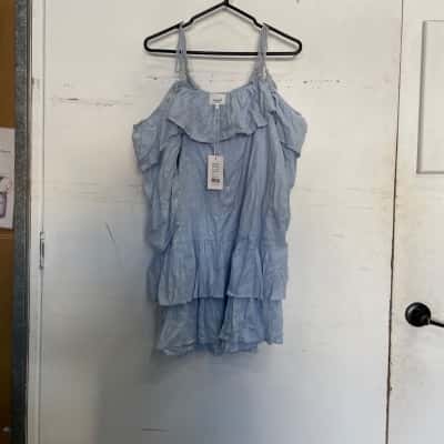 Seed Heritage Womens  Size 12 Off The Shoulder Dress Blue / Gold 